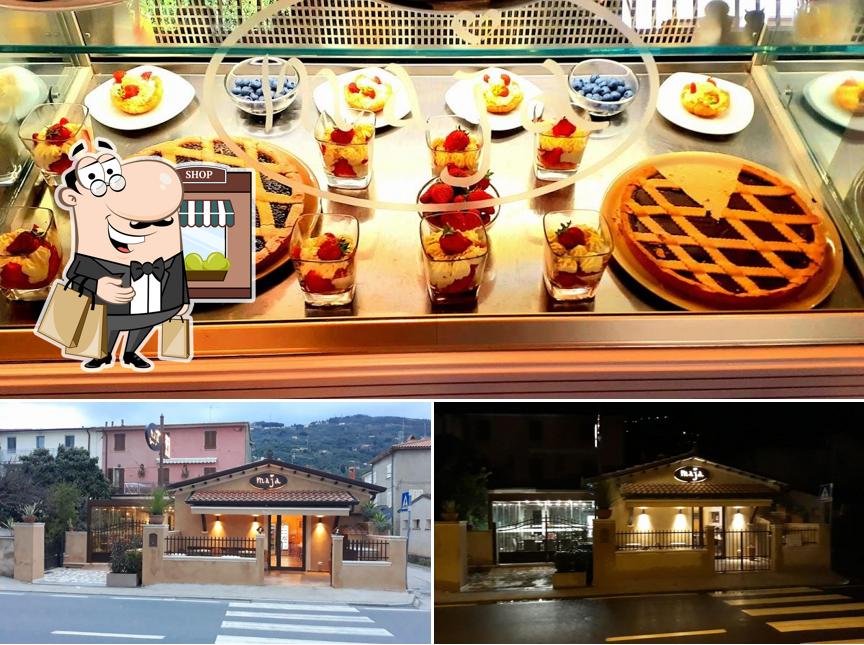 La esterno e cibo del ristorante