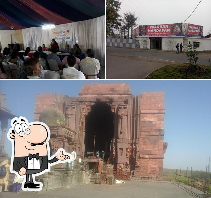 Among different things one can find interior and exterior at Pradhan Mandapam