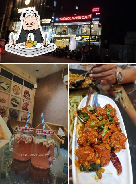 Check out the picture displaying food and exterior at The Kolaveri cafe