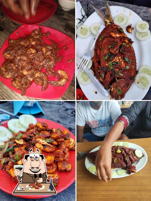 Get meat dishes at Charlie's Den Seafood Beach Restaurant