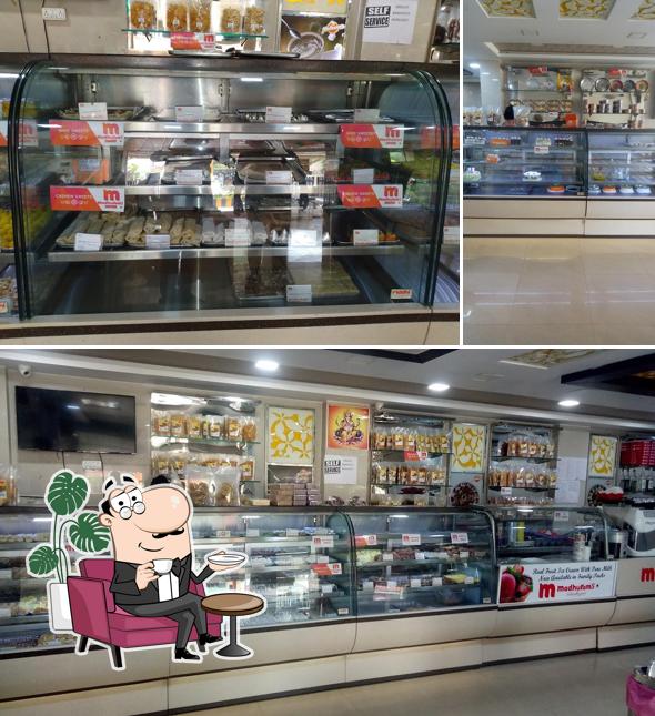 The interior of Madhuram's Sweets & Bakery