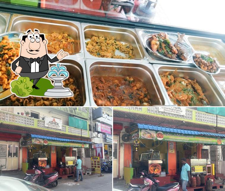 The restaurant's exterior and food