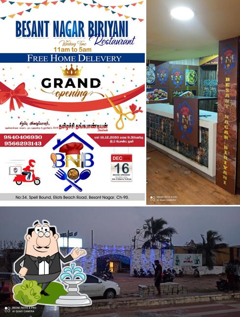 Besant Nagar Biriyani (BNB) is distinguished by exterior and interior