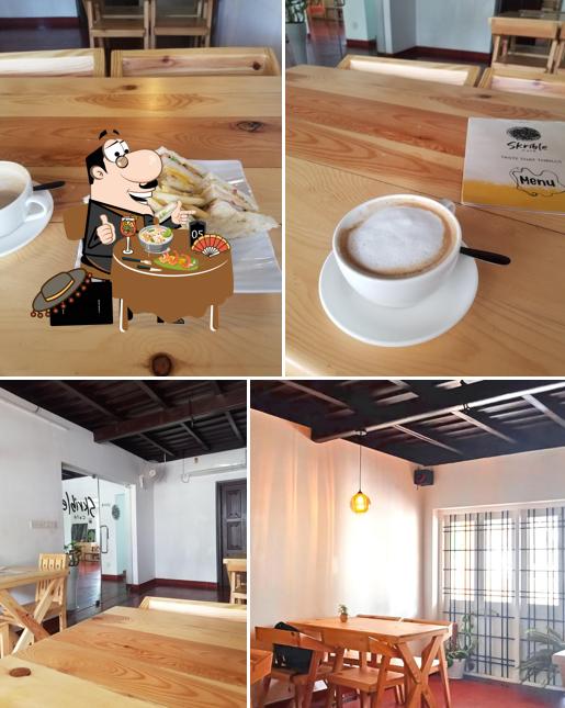 Take a look at the photo depicting food and interior at Skrible café