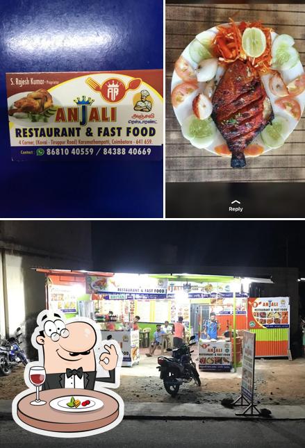 The picture of food and exterior at kj restaurant