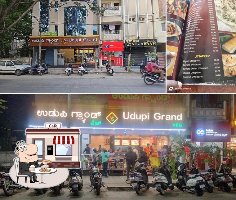 Check out the image depicting exterior and food at Udupi Grand