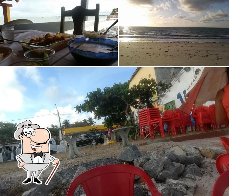 A ilustração da exterior e mesa de jantar no Bar Via Mar