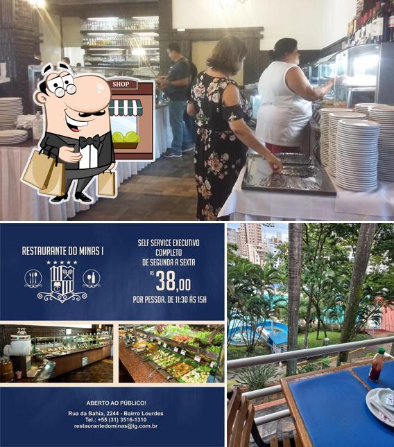 Dê uma olhada a ilustração ilustrando exterior e interior no Restaurante Minas I