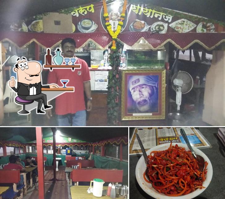 The restaurant's interior and food