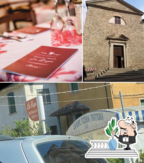 Tra le diverse cose da Ristorante Pizzeria La Rupe si possono trovare la esterno e vino