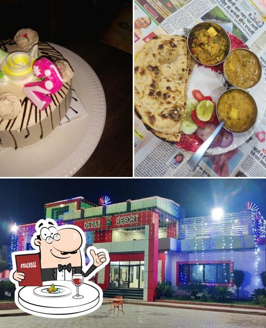 This is the photo showing food and exterior at The Dedar Resort [AC Rooms + Swimming Pool & Cafe]