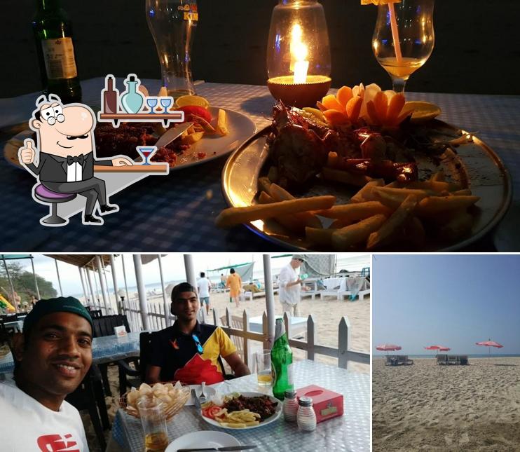 The image of interior and food at Baggies Beach Shack