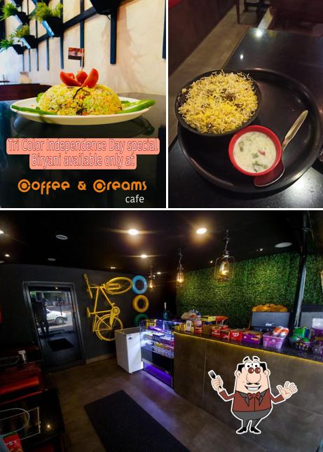 Among various things one can find food and bar counter at Coffee and Creams Restrocafe, Madanthyar