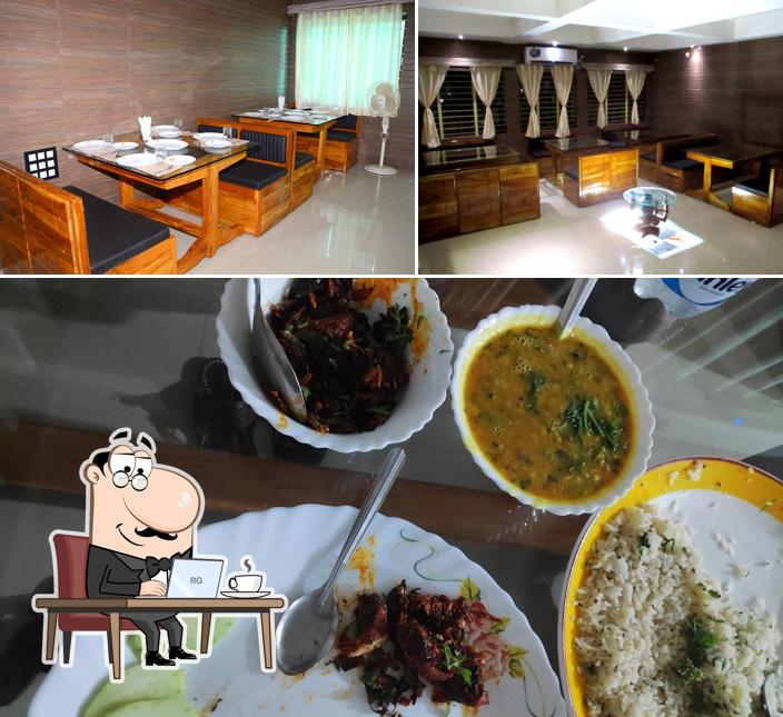 The picture of interior and dessert at Hotel Bharat