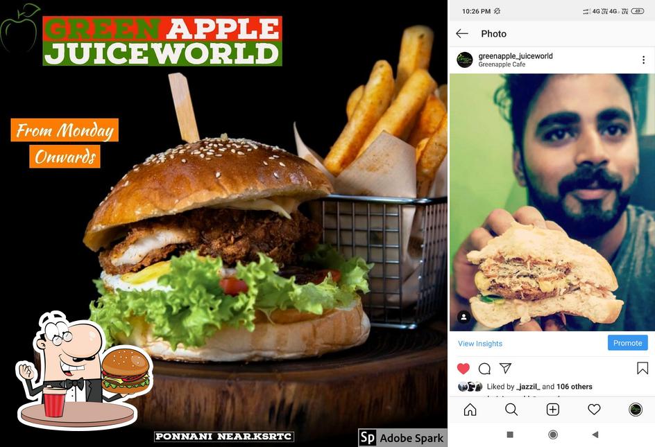 Order a burger at Green apple juice world cafe