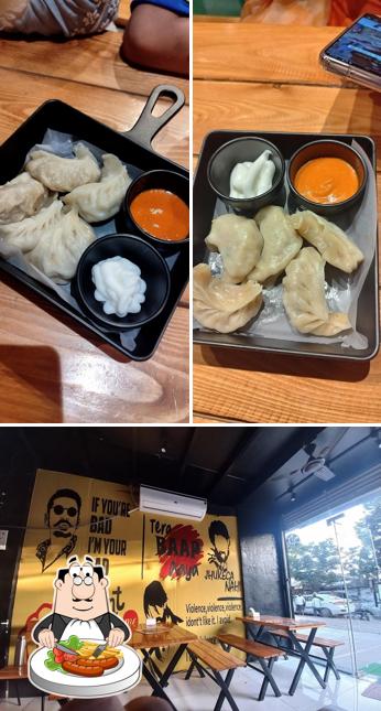 The image of food and exterior at Rowdy Momos
