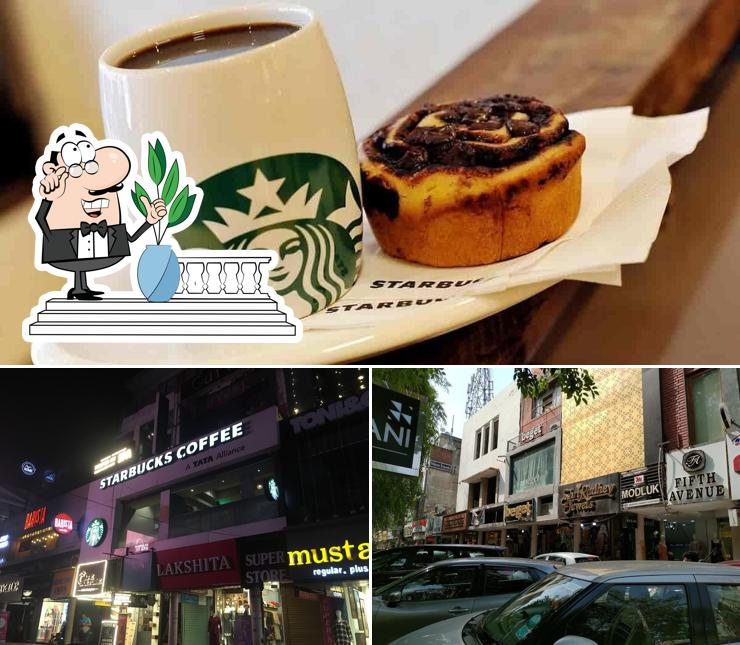 Starbucks is distinguished by exterior and food