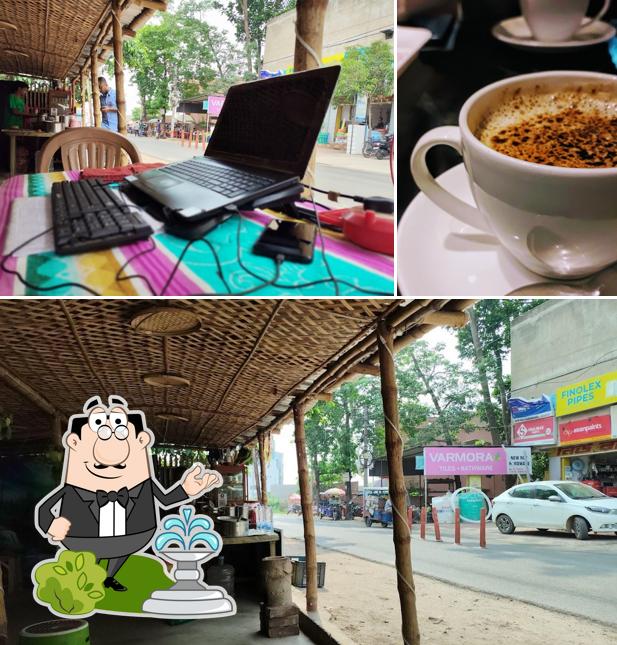 Take a look at the picture showing exterior and beverage at Roxy Restaurant