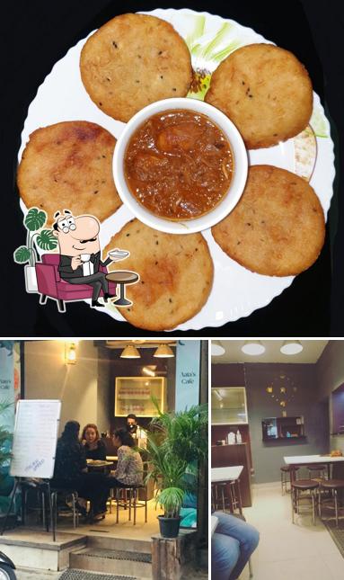 The restaurant's interior and food