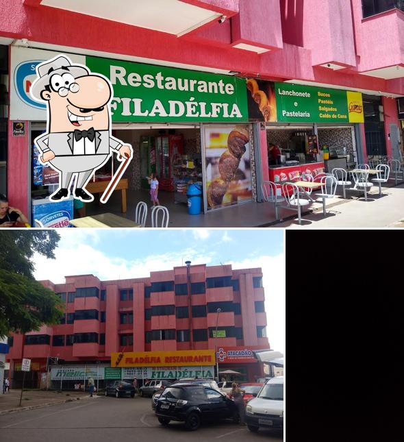 A ilustração da exterior e interior no Filadelfia Restaurante