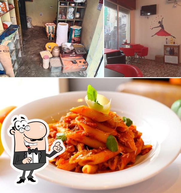 This is the image showing interior and food at Hungry Food Restaurant