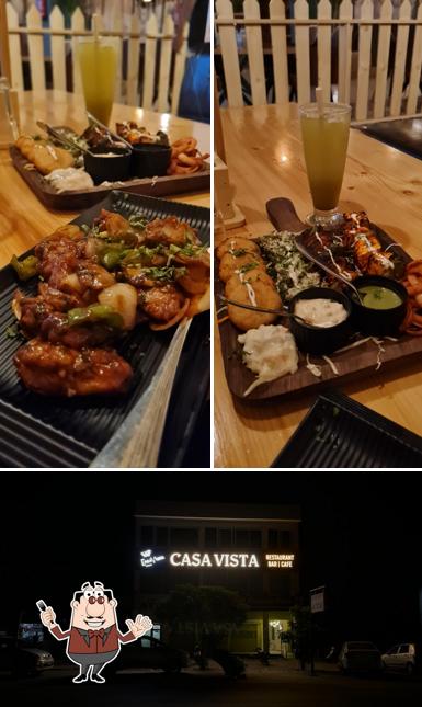 The photo of food and exterior at Casa Vista