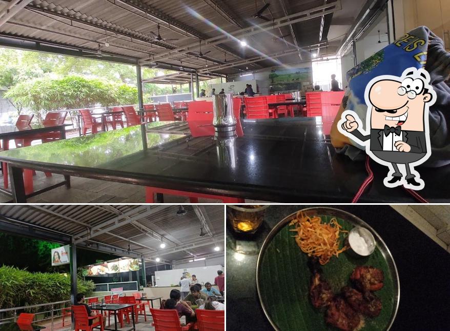 The restaurant's interior and food