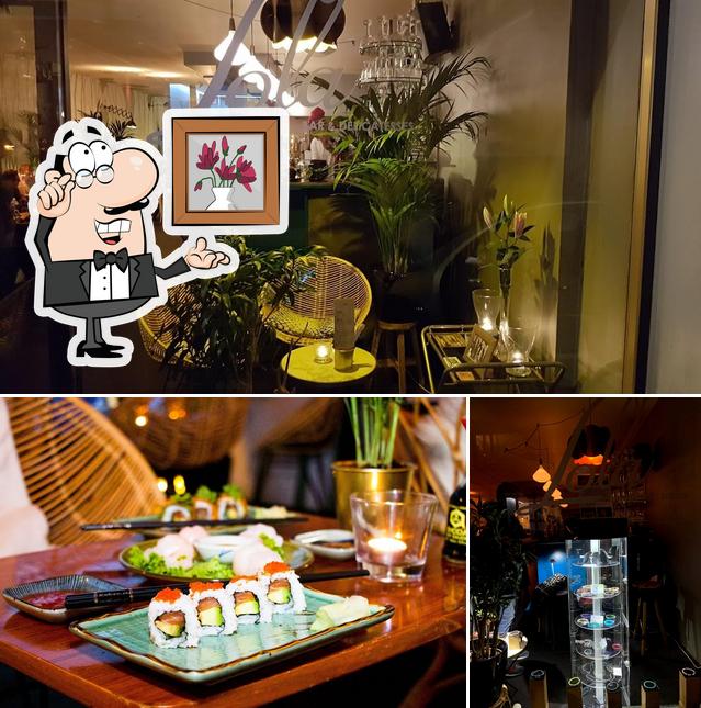 La interni e tavolo da pranzo del ristorante