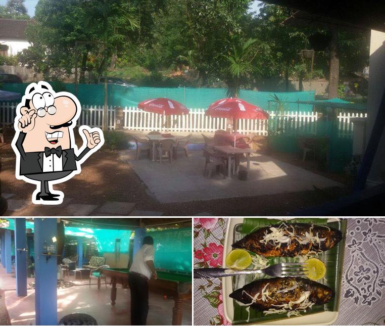 The restaurant's interior and seafood