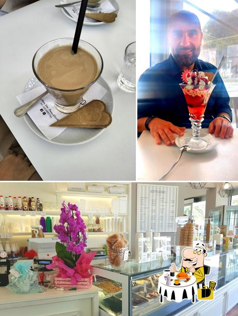 Tra le varie cose da Gelateria Sottozero ( Attuale gestione dal 01/02/24 GELATERIA MONT BLANC) si possono trovare la cibo e interni