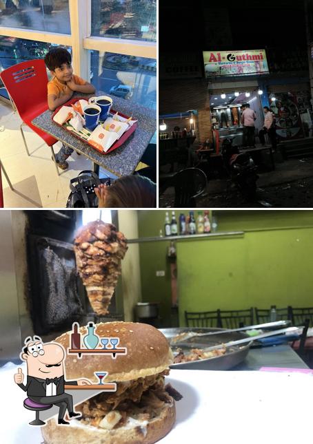 The restaurant's interior and burger