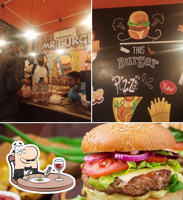 This is the picture depicting food and bar counter at Mr. BOMBAY Burger Cafe