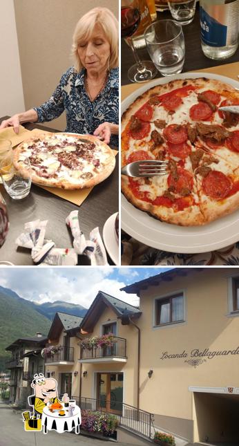 Tra le varie cose da Ristorante Pizzeria Bellaguarda si possono trovare la cibo e esterno