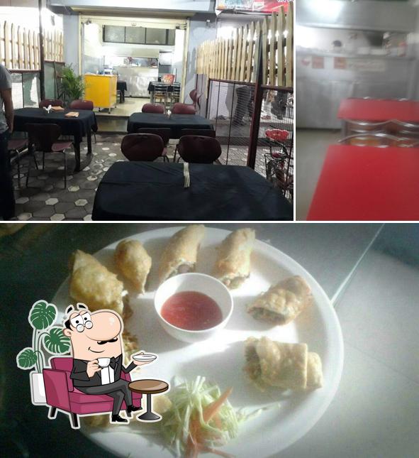The restaurant's interior and food