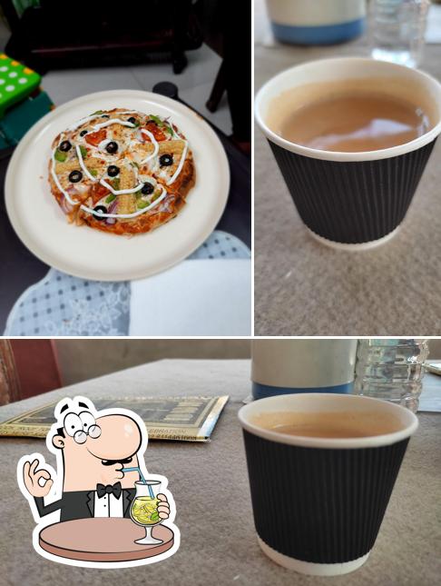 The restaurant's drink and pizza