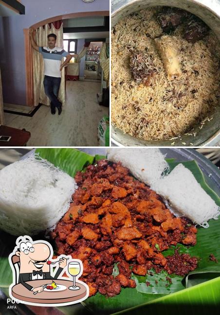 This is the picture showing food and interior at Hotel Masha Allah