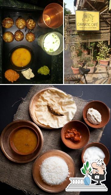 Carnatic Cafe is distinguished by exterior and dining table
