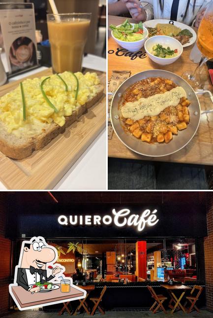 Entre diferentes coisas, comida e interior podem ser encontrados no Quiero Café