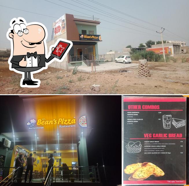 This is the image displaying exterior and food at Mr. Bean's Pizza Restaurant Churu