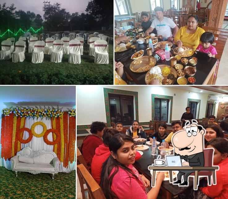 Take a seat at one of the tables at Sonartaree Hotel and restaurant Santiniketan