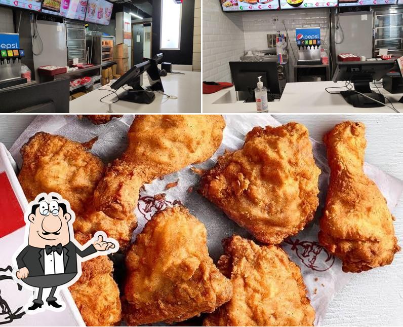 Take a look at the photo displaying interior and meat at KFC
