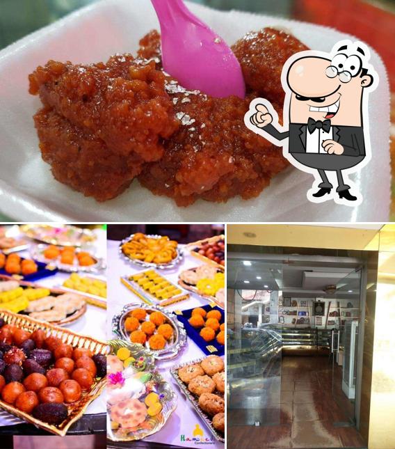 This is the image showing interior and food at Hameedi Confectioners