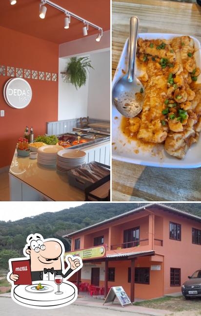 Confira a ilustração apresentando comida e exterior no Dédas Bar