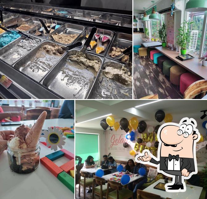 Take a seat at one of the tables at Mad Moose Italian Ice Cream