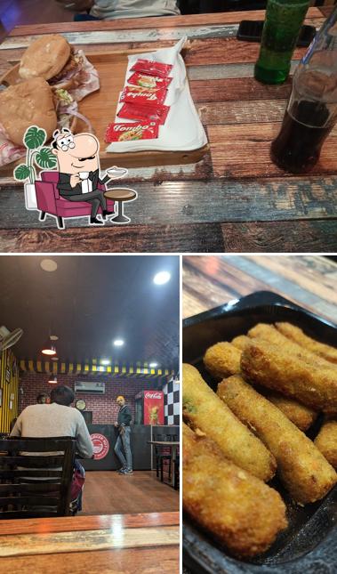 The restaurant's interior and food
