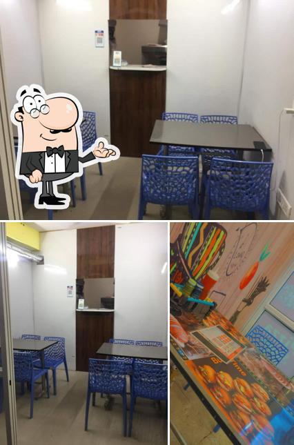 The picture of interior and food at My Own Pizza