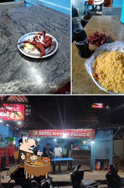 The photo of food and exterior at Biryani Palace