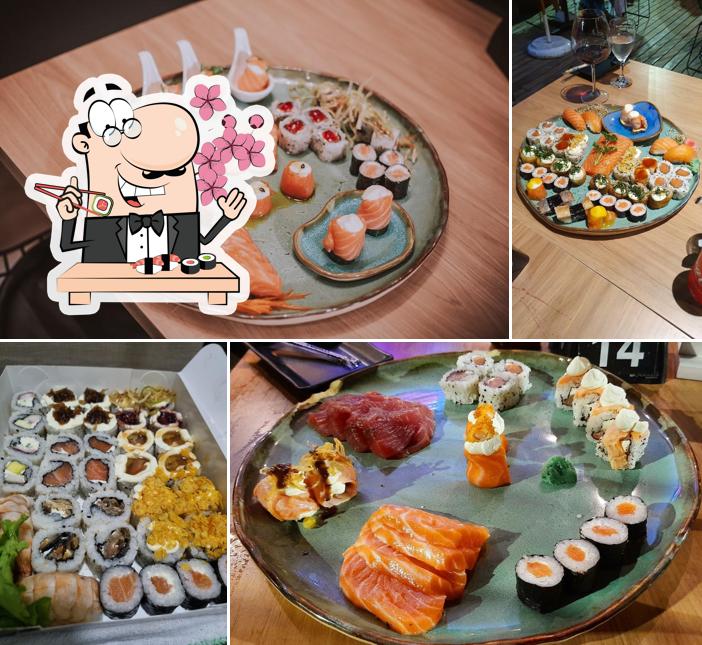Rolos de sushi são disponibilizados no Gohan Culinária Japonesa