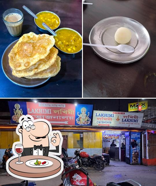 Take a look at the image displaying food and exterior at Lakhimi Bhojanalay