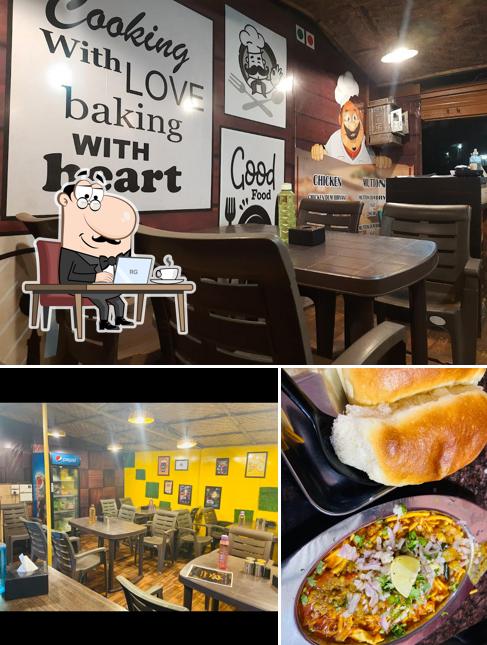 Take a look at the image showing interior and burger at Anna's family Restaurant